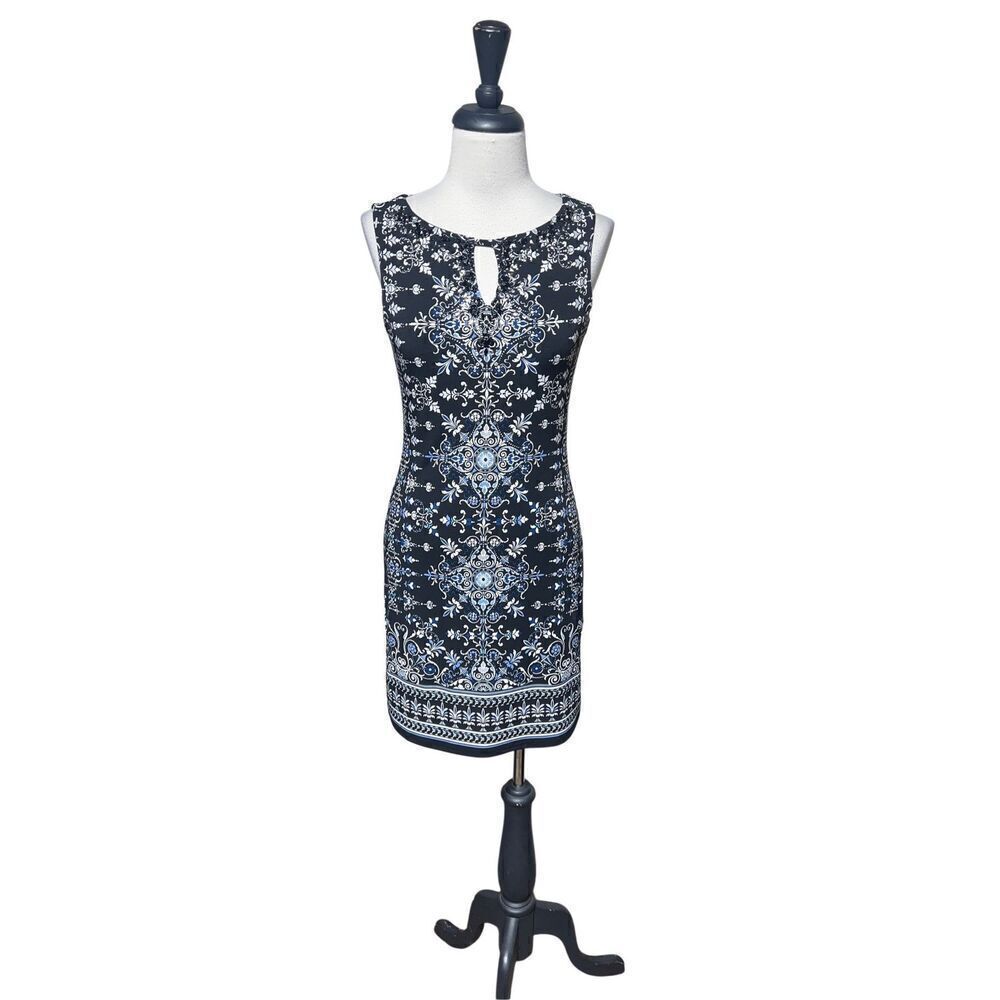 White House Black Market Sleeveless Beaded Floral Sexy Sheath Dress Size XXS
